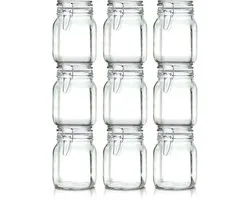 Weckpotten 1 Liter Set (9x 1000ml) | Extra Dik Gehard Glas | Luchtdichte Beugelsluiting & Rubberen Ring | Italiaanse Topkwaliteit | Stevig & Voedselveilig | Ideaal voor pasteuriseren, steriliseren, wecken, fermenteren & bewaren | Made in Italy