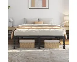 Yaheetech Bedframe, 36 cm, H metalen bed met lattenbodem, bedframe van metaal, modern tweepersoonsbed, eenpersoonsbed, eenvoudige montage, zwart, 160 x 200 cm