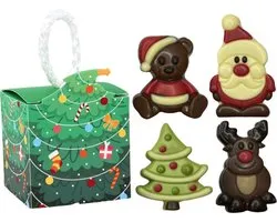 Kerstboom hanger met luxe chocolaatjes 4 stuks - Kerst - Luxe Chocolade - Chocola - Kerstman - Gingerbread house - Sneeuwpop