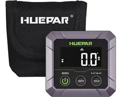 Huepar Digitale Hoekmeter – Inclinometer ±0,1° Nauwkeurigheid – VA LCD Display – Magnetische Basis – 0-90° & 0-180° Meetbereik – Valbestendig – Absoluut & Relatief Meten – DL141