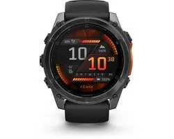 Garmin fēnix 8 - 51 mm - Montre intelligente multisport AMOLED - Plus de 100 applications sportives - Lampe de poche LED - Microphone et haut-parleur - Étanche 10 ATM - Batterie jusqu'à 29 jours - Gris foncé/noir
