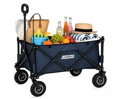 Luvego Chariot de plage à roues gonflables | 150 kg | 165 Litres | Table | Set de chariot de plage | Chariot de plage | Chariot pliant | Pneus pneumatiques | Bleu