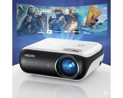 MELVRA 4K Mini Beamer - 4K Support & Native 1080P Full HD Projector - 10000 Lumen - Bluetooth 5.1 & WiFi - Inclus HDMI & USB - Blanc