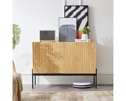 Buffet Sideboard Naturel 100x40x75 cm - 2 Portes - Pieds en Métal - Design Lignes - Étagère Réglable