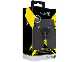 PU Leather Chastity Thong with Chain Detail - Black