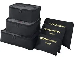 Ensemble de Cubes d'emballage iBright 6 pièces - Organisateur de valise de Luxe - Set de 6 - Organisateur de voyage - Résistant à l'eau - Zwart