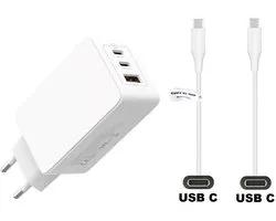 OneOne 65W super snellader met 3 poorten. Oplader met Sterke 3,0m USB C naar C kabel. PPS GaN PD lader adapter past op Chromebook laptop met USB C van Acer, Apple, Asus, Dell, HP, Huawei, Lenovo, Microsoft, MSI, Panasonic, Samsung, Toshiba.