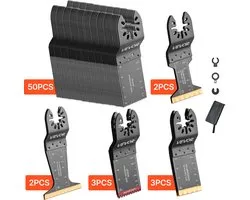 VEVOR 60-Delige Multitool Zaagbladenset, Accessoire voor Oscillerend Gereedschap met 5 Soorten Zaagbladen, Oscillerende Zaagbladen voor Hout, Kunststof en Metaal, Multitool Accessoire voor Makita, Bosch, Dewalt, Craftsman en Fein
