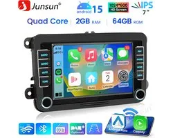 HexinexMarket Quad-Core Android 15 autoradio Geschikt voor VW GOLF 5 6 Touran Tiguan - Draadloos CarPlay, Android Auto, multimediaspeler, 2GB+64GB