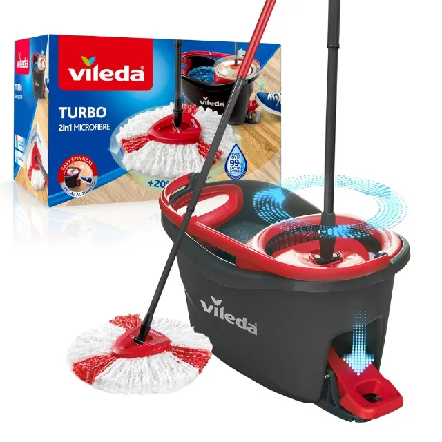 Vileda Mop Turbo komplettes Bodenmopp-Set mit Teleskopstiel