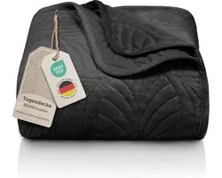 Couvre-lit Premium 220x240 cm - bedsprei avec coutures sans soudure et motif de feuilles - couverture en velours pour lit et canapé