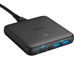 Anker PowerPort Atom III Desk Charger - 65W Slim USB Charger - 2 USB-C & 2 USB-A Poorten - Compact Ontwerp - PowerIQ 3.0 Technologie - Zwart