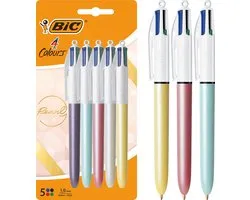 Stylo BIC 4 couleurs avec motif perle - 5 stylos à bille à pointe Medium (1,0 mm) - Motifs perles pastel - Lot de 5