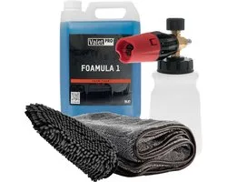ValetPro SnowFoam set bestaande uit; 5 Ltr Fomula One, Foamer met karcher koppeling, WashMitt, Droogdoek 50 x 80 cm 1000 GSM