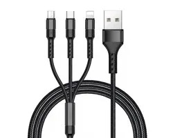 Multi USB-kabel, 3-in-1 multi USB-oplader, gevlochten nylonkabel met micro-USB-type C-connectoren voor Samsung Galaxy S10/S9/S8, Huawei P30/P20, Honor, OnePlus, Wiko, Kindle 1,2 m (zwart)