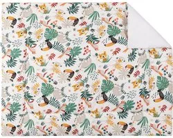 BINK Bedding Boxkleed Zoë 80 x 100 cm - vulling fiberfill 400 grams - speelkleed - parklegger - katoen - jungledieren - rood - geel - groen - wit - grijs - multicolor - tijger - luiaard - toekan