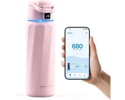 WaterH BOOST - Slimme Waterfles met Herinnering om Water te Drinken & Water Tracker Fles - Dubbelwandige stalen drinkfles - Wijde opening - 946ml - Pink