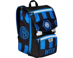 Uitbreidbare Schoolrugzak Voetbal F.C. Inter - Zwart Blauw - Dubbele Rits en Drinkflesvak - Kinderrugzak