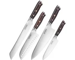 Kiyomi Set de couteaux 5 pièces – Acier allemand – Couteau de chef, Santoku, Couteau à pain, Couteau d'office & Couteaux de cuisine