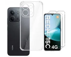 Coque + Glas pour Xiaomi Redmi 15C - Transparente - Coque arrière antichoc Casemania avec 2 protections d'écran en Verres trempé - Protection Extra résistante contre les chutes et les impacts
