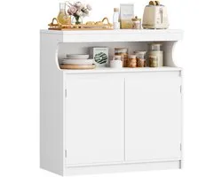 Hzuaneri Sideboard, Meuble de cuisine, 2 portes, 40 x 80 x 85 cm, Blanc, Partie buffet ouverte, Étagères réglables, Armoire de rangement, Style moderne, Convient pour cuisine, salon