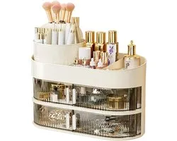 3-laags make-up organizer, make-updoos met verstelbare kwastenhouder, multifunctionele beauty organizer, cosmetica opbergstandaard, make-up en huidverzorging display voor Badkamer