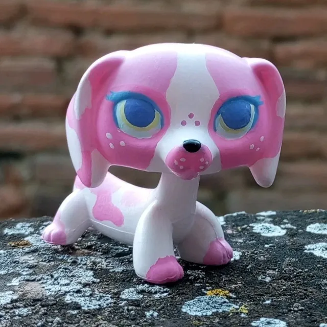 Littlest Pet Shop Figurine  Custom Tecke rose et blanc yeux bleus