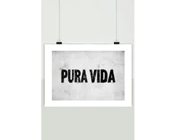Pura Vida Poster - Teksten Posters - Zwart Wit - Passe-Partouts Effect - Wanddecoratie Woonkamer - 180 gram papier - BXS5982YR - Formaat 30 x 40cm