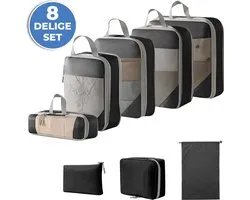 Compression Cubes - Koffer Organizer Set - 8-delig - Kleding en Bagage Organizer - Compressie - Travel Cubes - Reis Accessoires - Voor Tassen en Backpacks - Zwart