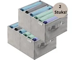 WOHNHELD Opbergmand - Set van 2 - Kast Organizer met Scheidingswanden - 40X30X20CM - Opvouwbaar - Grijs