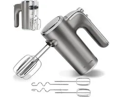 batteur à main électrique, très puissant, 400 W, 5 vitesses + turbo, bouton d'éjection, 1 support de rangement et 2 batteurs à main et 2 crochets pétrisseurs.
