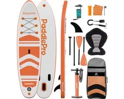 LifeGoods PaddlePro SUP Board - met Zitje - Opblaasbaar Paddle Board - Complete Set - Max. 150KG - 320x81cm - Wit/Oranje
