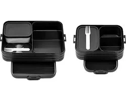 2-delige bentolunchbox-set Take a Break, Limited Edition, Small of Large, broodtrommel met bakjes, geschikt voor maximaal 4 of 8 boterhammen, TPE/PP/ABS, 0 mm Black Edition (zwart)