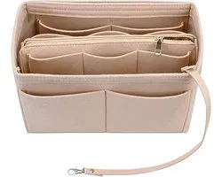 Makeup tas - Tas Organizer - Handtas organizer – Bag in Bag Binnentas – Lichtgewicht – Zachte Bescherming – Voor Cosmetica, Penseel, Toiletartikelen – 22x11x13 cm – Kaki