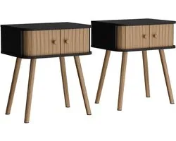 Table de chevet Vicco Germo – 40 x 47 cm Set de 2 Anthracite/bambou Set de 2