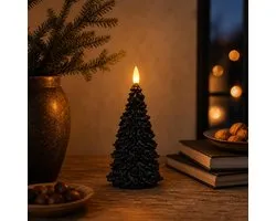 Anna's Collection LED kerstboom kaars - zwart - 20 cm - kerstkaars - kerstdiner kaarsen