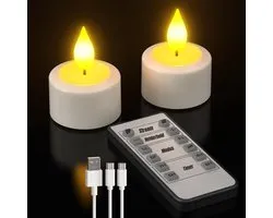 REN® Led Kaarsen Met Bewegende Vlam - Oplaadbare Waxinelichtjes - Oplaadbare Kaarsen - Oplaadbare Theelichtjes - Wit - 4cm x 4cm x 6cm