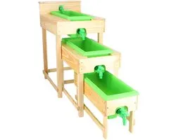 Table à eau en bois - Jouets éducatifs à trois niveaux et robinets - Pour l'intérieur et l'extérieur