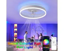 Ceiling Fans with Lights, Ceiling Fans with Lights and Remote Control and APP, RGB Continuous Low Beam, 6 Speed 3 Colors LED Modern Bedroom Fan Ceiling Light Silent-A
