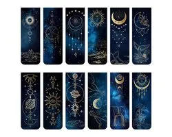 Marque-pages magnétiques Viwado® 12 pièces | Céleste - Design mystique avec le Soleil, la Lune et les signes du zodiaque | Cadeau idéal pour les fans et les lecteurs Astrologie