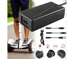 Universele Oplader voor Elektrische Step 42V 2A - 4-in-1 Lader met XLR, DC 5.5x2.5mm, 9mm Xiaomi Connector - 84W Snellader voor E-Scooter Hoverboard Eenwieler E-Bike - Zwart
