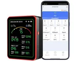 WLAN luchtkwaliteitsmonitor: 15-in-1 luchtkwaliteitsmeter detecteert PM, CO2, TVOC, HCHO, PM, AQI, temperatuur en luchtvochtigheid, CO2-monitor met app-afstandsbediening, voor Smart Home Automation