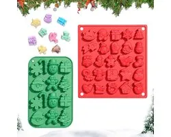 2 Stuks Silicone Mallen voor Kerst Chocolade, 37 Cavity Vormen van Kerstman, Sneeuwman en Kerstboom voor Bakken, Snoep, Taart Decoratie en Jelly DIY