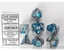 Chessex Gemini Steel-Teal/wit Polydice Dobbelsteen Set (7 stuks)