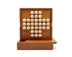 Flero Solitaire - Solitaire - Jeu en Bois - Jeu de Réflexion - Jeu de Puzzle - Jeu de Plateau Classique - 1 Joueur - 33 Knikkers en Bois - Casse-tête - Pensée Logique - Jeu de Patience - Boîte de Rangement en Bois - Cadeau Enfants et Adultes