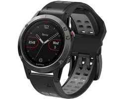 Brassard de sport bicolore FFO2World en Siliconen souple avec double boucle – QuickFit 22 mm – Garmin Fenix ​​​​5/5 Plus/ 6/6 Pro/ 7/7 Pro/ 8 47 mm/Epix Pro 47 mm – Bracelet de rechange – Zwart/ Grijs