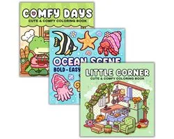 Ensemble de 3 livres de coloriage - Little Corner - Ocean Scene - Comfy Days - Également pour adultes - Enfants - plus de 150 coloriages - 21,5 x 21,5 cm - Sans marque
