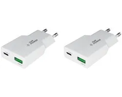 2 stuks OneOne 36W snellader met 2 poorten. USB C en USB A. GAN Quick Charge lader. PD PPS oplader adapter past op Huawei Pura 80 / 80 Pro / 80 Pro + / 80 Ultra, Pura X, Enjoy 70 / 70z / 70x, 80, 60, 60x, Z 5G,