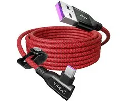 6A SuperCharge USB C Cable, Curved, 90 Degrees, for Honor 200 Pro Magic 7, 100 W, 1.8 m, Nylon Braided Cable, Type C - ShopVlot