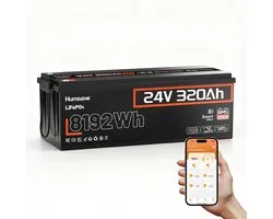 HumsiENK 24V 320Ah Batterie LiFePO4 avec Bluetooth & 200A BMS – Batterie au Lithium 8192Wh, Protection Basse Température, 15 000+ Cycles, pour Camping-car, Panneaux Solaires, Hors Réseau, Bateau & Batterie Domestique